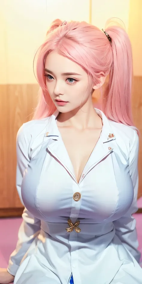 1girl,big breast, pink hair, pink eyes,high quality, ultra detailed, masterpiece, realistic, clothes