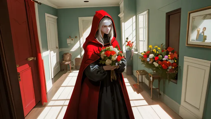 A girl in a red cloak arrives at her grandmothers house with a bouquet of flowers and knocks on the door. Greg answers in the voice of his grandmother and says to come to you. The girl opens the door and enters. He sees that the grandmother is in bed with ...