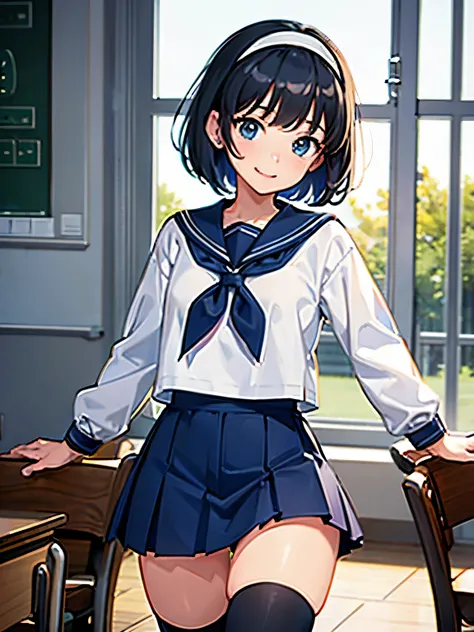  (Highly detailed CG unity 8k), (highest quality)，(very detailed)，(ultra high resolution), (fine eyes), (detailed facial features), (Detailed features of clothing), HDR, 8K resolution,  navy blue sailor uniform, High school girl in sailor suit, Dark blue s...