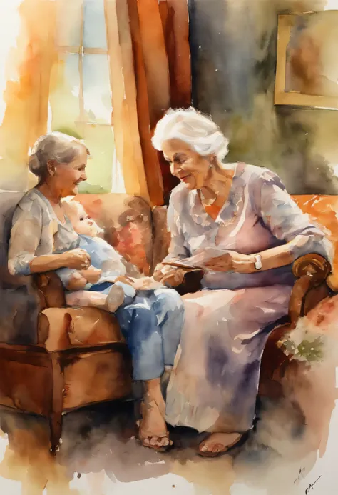 an older woman in a lounge playing with young children