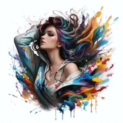 a painting of a woman with colorful hair and a hoodie, art of alessandro pautasso, expressive beautiful painting, gorgeous digit...