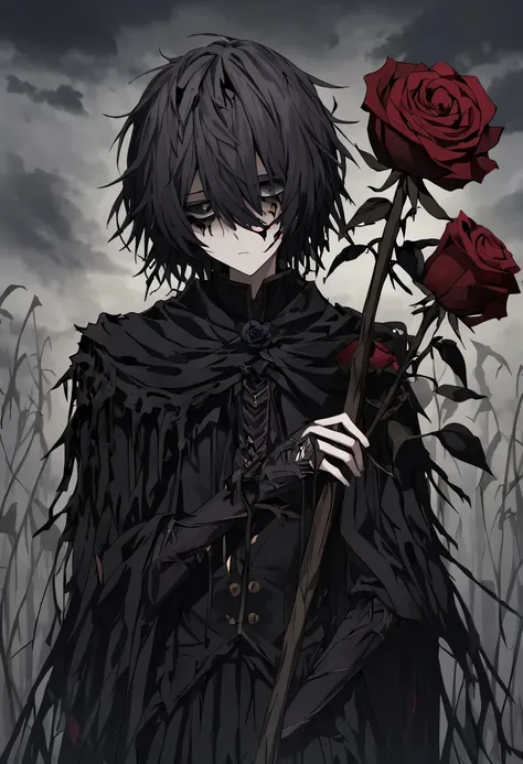 手捧Wilted roses的男人，Gloomy eyes， Heqiang，Wilted roses，Wilted flowers