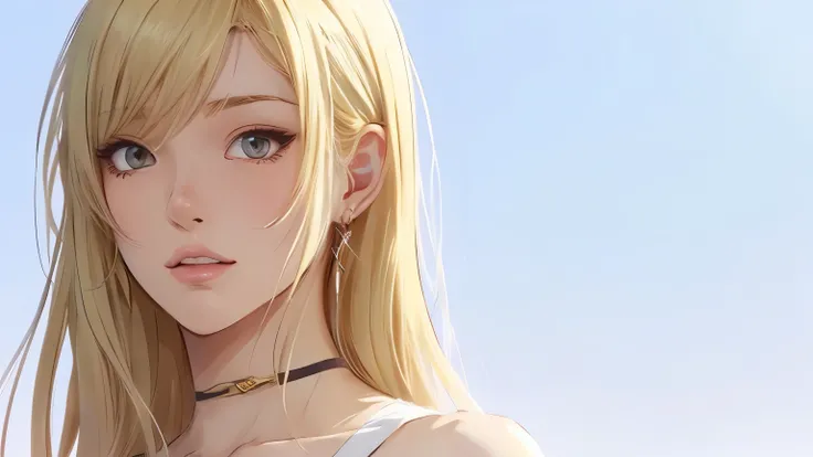 blonde, Anime drawing by hairYang J, It&#39;s trending on pixiv, flat　white background, full body, standing, extremely detailed face and eyes, standing , full body , toe, angel girl,anime aesthetics, Makoto Shinkai&#39;s style,chemise dress