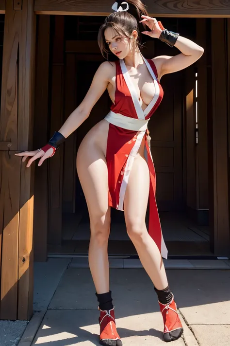 (mai shiranui:1.4), (tabi:1.4), (Full body:1.4), (Toe;1.3), (Realism), (master piece:1.2), (Best Quality), (ultra-detailliert), (8K, 4K, Convoluted), (Flat Lighting:1.2), (skinny), Prestige, Brown eyes, Long hair, brown eyes, long hair, brown hair, white r...