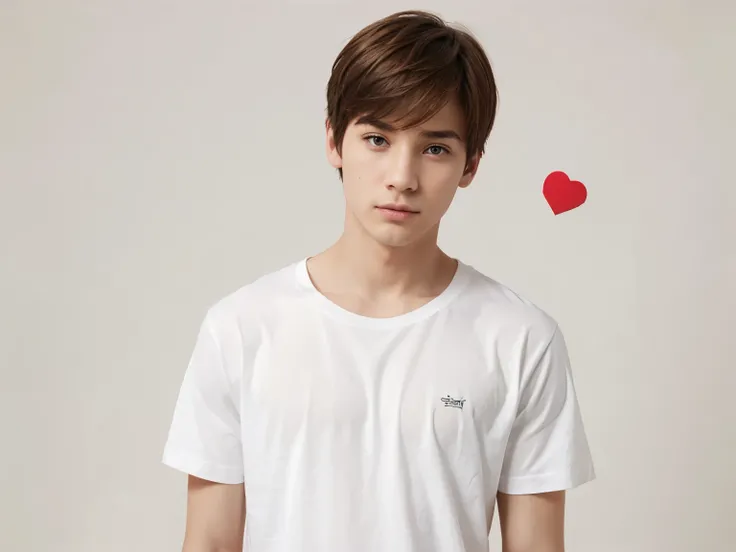 1boy, blank white t-shirt, hd, half body, valentine theme