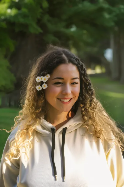 plain hoodie, (big giant enormous oversized massive huge colossal breasts:1.45), (gigantic sagging breasts:1.45), (long hair:1.4), blonde curly hair