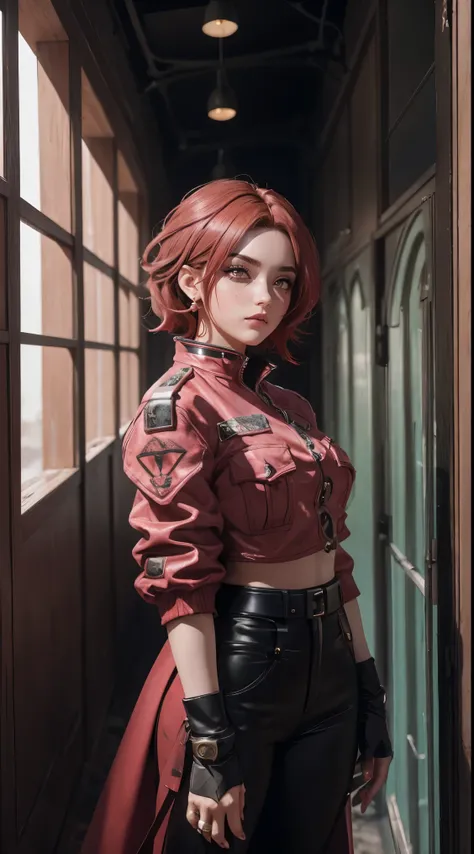 Vi de arcane,, uma mulher com cabelo vermelho, mulher cyberpunk mulher anime, pants, Deusa cyberpunk raivosa bonita, estilo de arte cyberpunk, arte digital de anime cyberpunk, arte de anime cyberpunk, Arcane, Vi Retrato, arte de anime cyberpunk, arte com t...