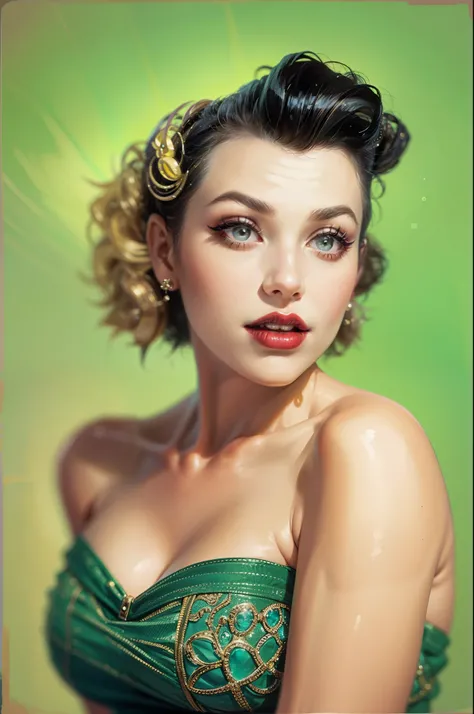 a close up of a woman with a dress and a red lipstick, 5 0 s style, 50s style, retro 5 0 s style, up face with 1 9 2 0 s hairstyle, rockabilly hair, 1950s vibes, pinup style, pin up, like rolf armstrong style, 1 9 5 0 s style, pin up girl, vintage makeup