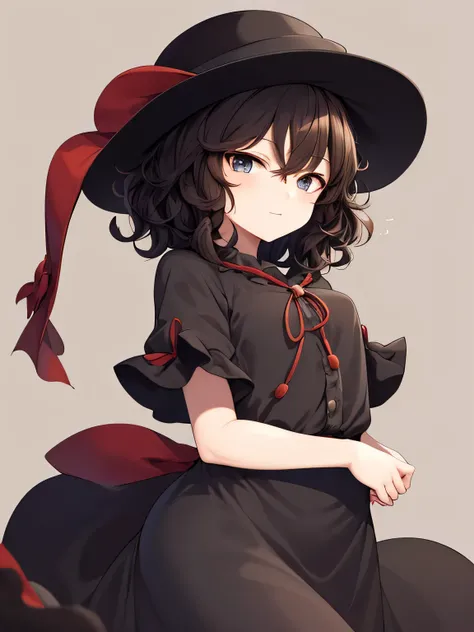 Christopher Columbus, Toho, simple background, black hat, black clothing, curly hair, short hair, dark brown hair, Blue eyes