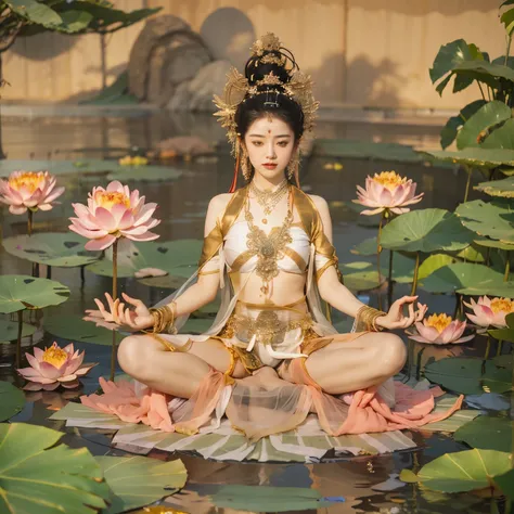 A naked Tantric female Bodhisattva，Sitting on the lotus platform and meditating，Yoga meditation 姿 势，meditation 姿 势，lotus pose，meditation姿势，meditation在莲花位置，Yoga姿势，in a high temperature chamber，Shuhasana，meditation，meditation 骶 骨 姿 势，，lotus pose，Yoga，禅 宗 med...