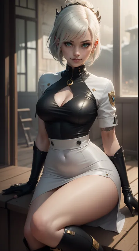 gwen tennyson,yorha 2b,akali,mordred,tracer, samus aran,overwatch,atelier ryza,close up,yakuza mansion,dragon tattoos,white and gold plugsuit,white short sleeve formal blouse,black formal tie,light gray short sleeve formal long coat,light gray tight formal...