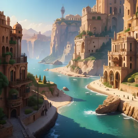 Mediterranean (steampunk) city in a valley