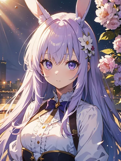 Official Art, Masterpiece European female, light purple hair , purple eyes, (​masterpiece、top-quality、hight resolution: 1.4),in 8K, Anime Art Nouveau, highly detailed exquisite fanart, anime fantasy illustration, clean detailed anime art, detailed anime ar...