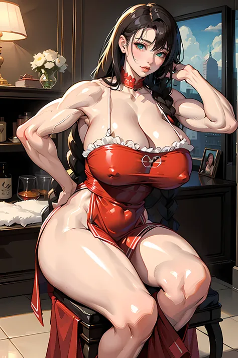 Hot mom，独奏，（：1.3），thick thight，upper legs，Wide buttock，dent in the skin，Double tail，curlies，ssmile，cheerfulness，（Red latex apron：1.2），cparted lips，plumw，，Obscenity，exposed midriff，protruding areolas，gigantic cleavage breasts，4K，realistic humid skin，Armpits...