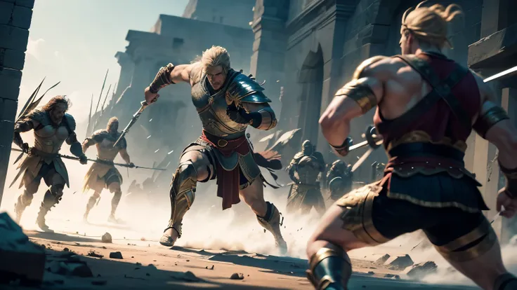 Explore the legendary warrior Achilles, his movements swift and graceful as he navigates the battlefield, his powerful strikes leaving a trail of destruction in their wake