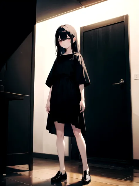 full_body!!, A dark rooted girl with a pale face, nooks of the eye