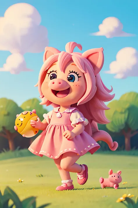 cute version of peppa pig,pencil drawing,adorable pig with rosy cheeks and a big smile,fluffy ears,playful eyes,curly tail,happy farmers in the background,farmyard scene,soft and fuzzy texture,delicate strokes,clear outlines,bright and colorful,cartoon sty...