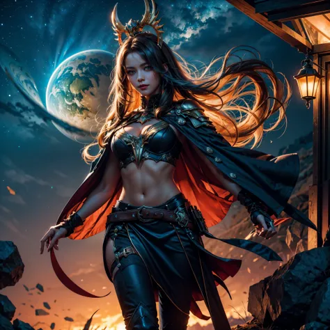 radiant Nebulae stars hyper borealis starry_sky shootingstar vivid sunset panoramic sunrise epic sunshine (Predator`s Planet) Metropole, Yautja Predator (Predator from the movie) wearing heavy sexy armors outfit leather riding a horse palefroi jump in the ...
