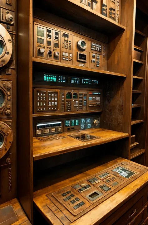 a dirty old electronic control panel for a starship.