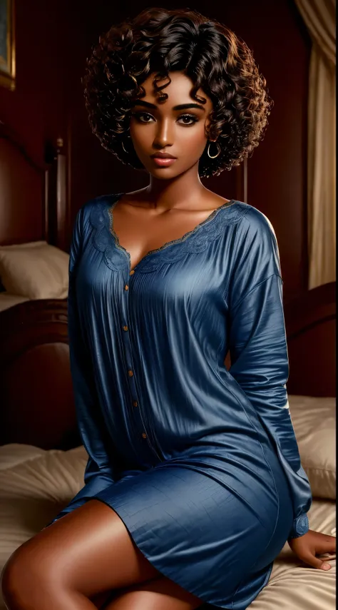 (Best Quality, 8k, 32k, Masterpiece, UHD:1.5),A dark-skinned young man with curly,  Photo of Attractive Indian Woman, 1 Girl, (big :1.2), (short hair), 25 year old, Perfect Body, Ultra Detailed Face, Detailed Lips, Fine Eyes, double eyelids, pajamas, long ...