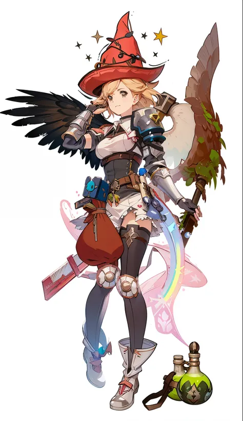 witch with a broom and a bird on her back, mechanized valkyrie girl, cushart krenz key art feminine, ( ( character concept art ) ), angel knight girl, granblue fantasy, character art of maple story, female protagonist 👀 :8, official character art, jrpg cha...