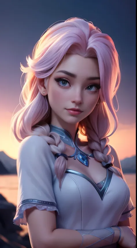 (elsa frozen-rose quartz su mezclando modelos .) (ultra fusión) highly detailed cg unity 8k wallpaper, style shot, complex, high...