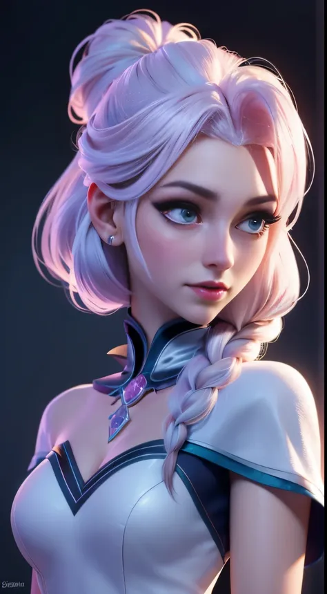 (elsa frozen-rose quartz su mezclando modelos .) (ultra fusión) highly detailed cg unity 8k wallpaper, style shot, complex, high...