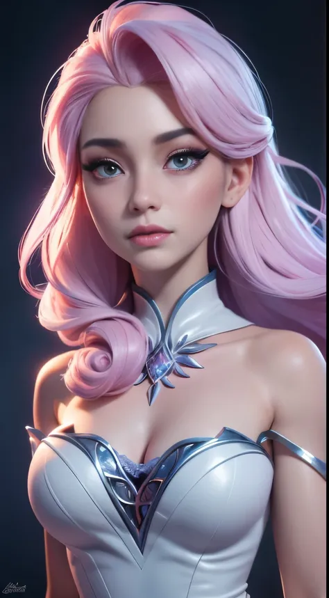 (elsa frozen-rose quartz su mezclando modelos .) (ultra fusión) highly detailed cg unity 8k wallpaper, style shot, complex, high...