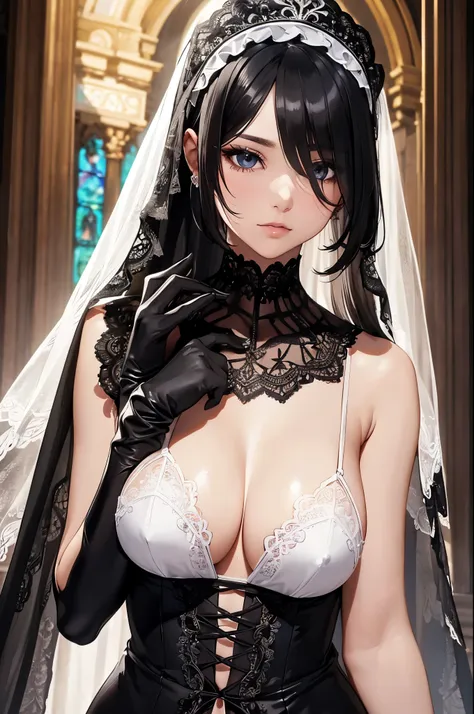 (8k, best quality, masterpiece),(ultra-detailed:1.1),(high detailed skin),
[qty: :1],full body,
[main: :1],1girl,black hair,long hair,curtains,bodystocking,(Black silk veil:1.2),black lace elbow gloves,
[emo: :1],
[ver: :1],put hands on chest,
[bac: :1],(c...