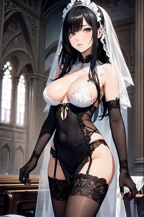 (8k, best quality, masterpiece),(ultra-detailed:1.1),(high detailed skin),
[qty: :1],full body,
[main: :1],1girl,black hair,long hair,curtains,bodystocking,(Black silk veil:1.2),black lace elbow gloves,
[emo: :1],
[ver: :1],put hands on chest,
[bac: :1],(c...