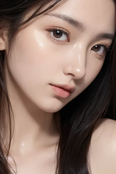 ((best image quality, 8K, T Masterpiece:1.3)), japanese woman、1 photo、beautiful and perfect face、long hair、super detailed face,,double eyelid、(very shiny skin)、Extra large，the skin is very white、big breasts、close up anus、extreme close up