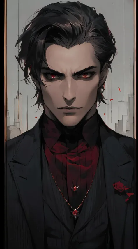 arafed image of a man with a dark suit and red tie, androgynous vampire, handsome male vampire, beautiful androgynous prince, handsome guy in demon slayer art, male vampire, delicate androgynous prince, alucard, anime portrait of a handsome man, vampire po...