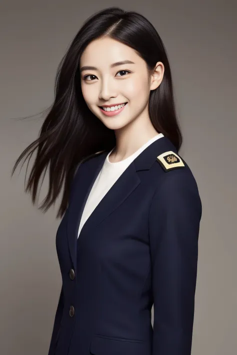 The face is a hostess、Self-Defense Force Uniform、high quality、surreal、healthy、smile、Perfect slender figure、beauty of japan、beautiful eyes、perfect face、beautiful skin、Colorless background