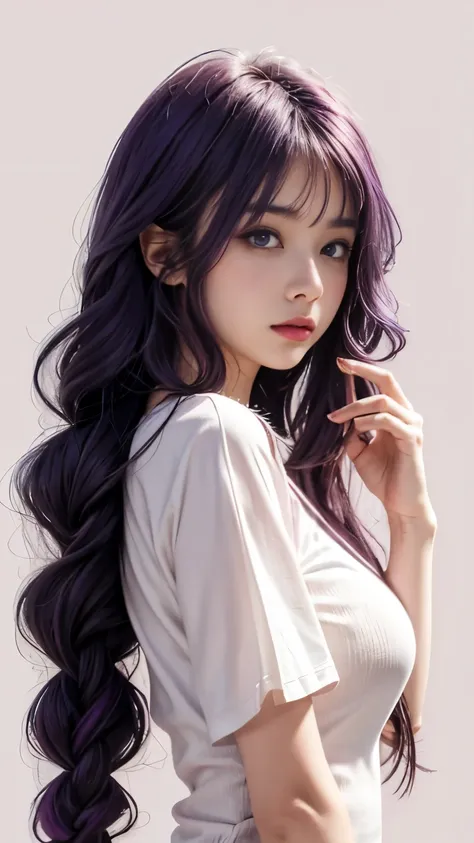 1 6 year old girl，child，cute little girl look，purple hair big breasts、purple hair、long hair、thick braid、purple eyes，cute pink li...