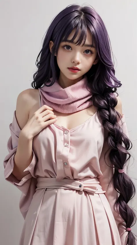 1 6 year old girl，elementary school student wearing a red scarf，child，cute little girl skin color，purple hair big breasts、purple...