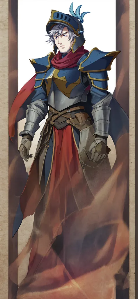 male warrior，cloak，armor，stand