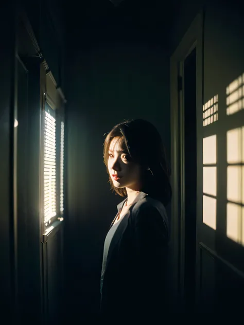 Best Quality,Masterpiece,Ultra High Resolution,(Realisticity:1.4),Original Photo,Cinematic Lighting, 1Girl,Tyndall effect,light and shadow,shadow