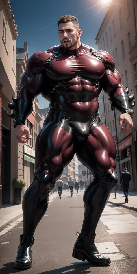 VeryHigh, huge, Muscular man opens his mouth and screams.，Burgundy camouflage uniform，character idea（Resident Evil - chris redfield，chris redfield）Wearing a burgundy camouflage diving suit，Being held very tightly&#39;Thick octopus tentacles，regular symmetr...