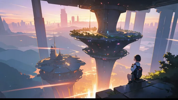 masterpiece, best quality, 16K UHD,
futuristic floating city,
contemplating the scenic beauty,
a girl in a futuristic outfit with short bobbed hair,
ultra-detailed, photo-realistic,
huge urban high-tech tablet platform,
advanced architecture blending seaml...