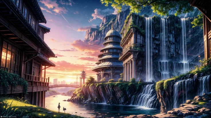 masterpiece, best quality, 16k uhd, futuristic floating city, contemplating the scenic beauty, a girl in a futuristic outfit wit...