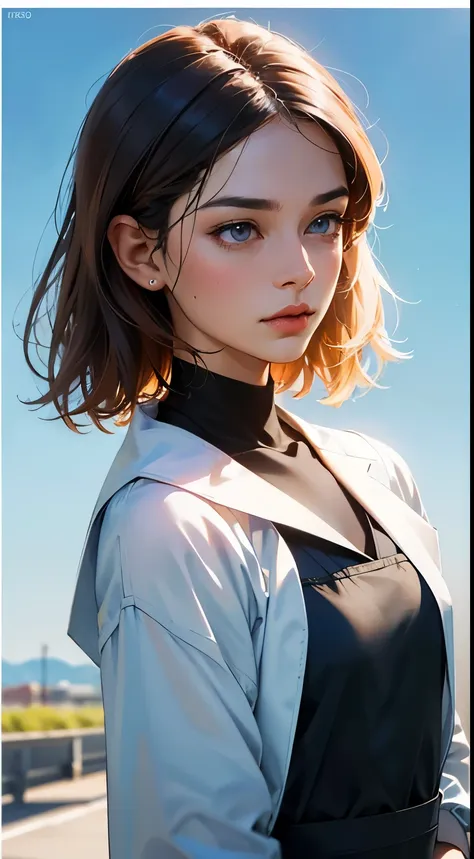 (Airport:1), Afternoon, (Doctor Gown:1), Light Brown Fringe Shorthair, Light Brown Eyes, 1 Girl, 20 Years Old, Innocent, (Photorealistic), (Complex Details:1.2),(Masterpiece, :1.3),(Best Quality:1.4), (Ultra High Definition:1.2), Ultra High Definition, (De...