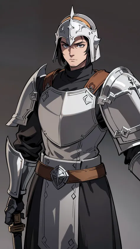 masterpiece, detailed, character, dungeons and dragons character, 1man, human man, human paladin, human holy knight, (black short hair), manly face, detailed face, detailed eyes, brown eyes, muscular strong body, ((holding [sword|shield:0.5] in hands:1.1))...