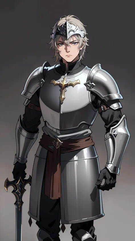 masterpiece, detailed, character, dungeons and dragons character, 1man, human man, human paladin, human holy knight, (black short hair), manly face, detailed face, detailed eyes, brown eyes, muscular strong body, ((holding [sword|shield:0.5] in hands:1.1))...