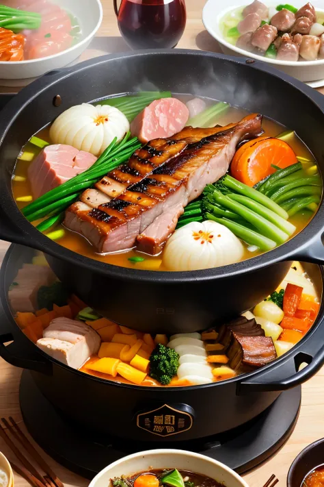 detailed，Chinese hot pot，Fat cattle，mutton，Green vegetables，Good food with lots of meat