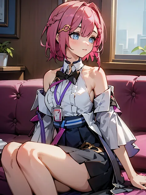 1girl, asta from honkai star rail, pink short hair, short ponyside hair, blue eyes, wearing her outfit, doing daily activities, ...