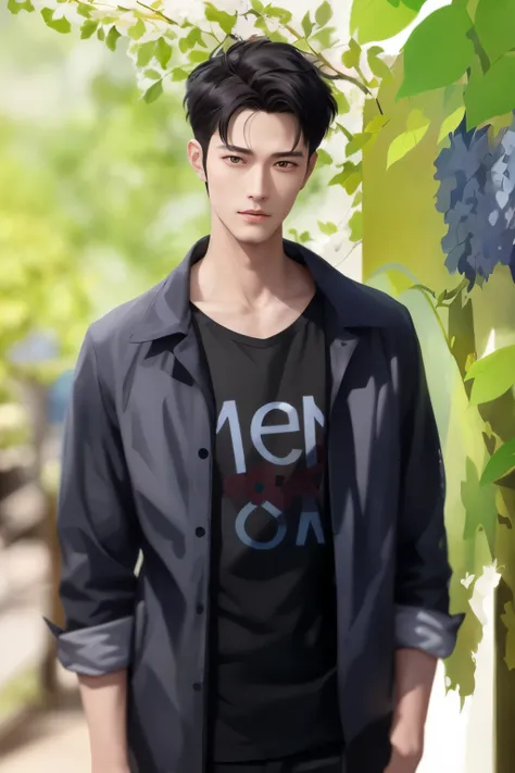 There was a man standing in front of a wall covered with vines., Artwork in the style of gouache, Inspired by Bian Shoumin, Inspiration from Yan Juncheng, Realistic art style, Made with Anime Painter Studio., Inspiration from Zhang Han, digital anime illus...