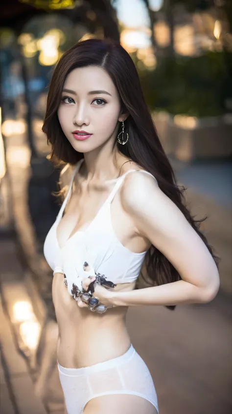 nice images，clear focus，perfect brown eyes，bright red lips，long hair，Home，Look head-on，full pose，wonderful faces..，It looks beautiful。，(((White hollow sexy underwear)))，extra focus，Radiant face，facial details，8K resolution，