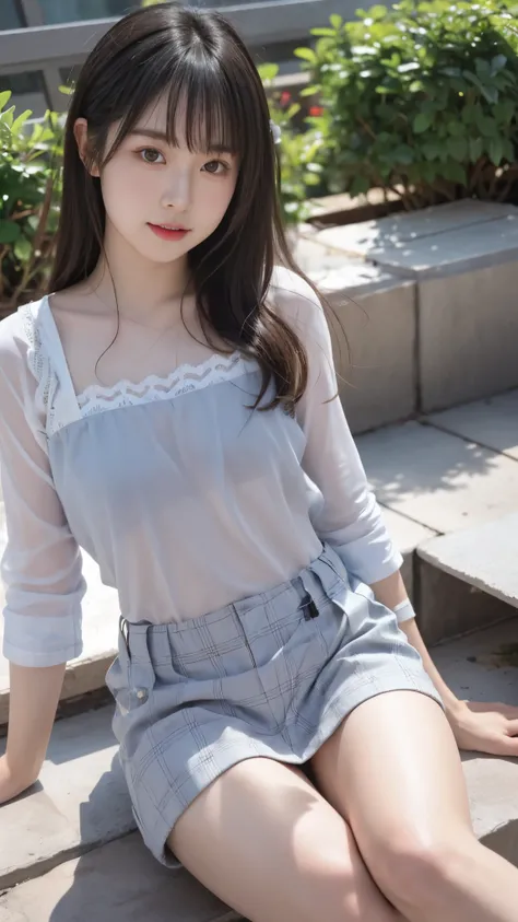 Photo taken by a professional photographer，21 year old Japan cute girl，Close-up of a woman sitting on a stone ledge, Young and cute gravure idol, realistic young gravure idol, sakimichan, young gravure idol, Chiho, motto hole, Young skinny gravure idol, sh...