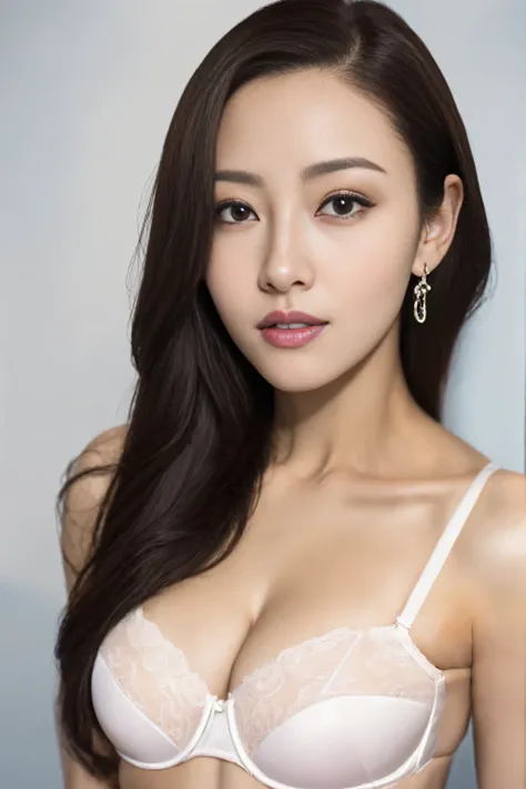 nice images，clear focus，perfect brown eyes，bright red lips，long hair，Home，Look head-on，full pose，wonderful faces..，It looks beautiful。，(((White hollow sexy underwear)))，extra focus，Radiant face，facial details，8K resolution，