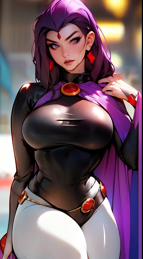 ((Best quality, 8k, Masterpiece :1.3)), pretty korean woman, 1girl as raven cosplay, huge breasts :1.3, slender figure :1.1, firm abs, dark brown hair, (pool, wet body, sexy thong:1.1), ultra-detailed face, detailed lips, detailed eyes, double eyelid